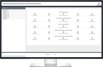 Screenshot of Preferences under Pressure Questionnaire in ADAPT