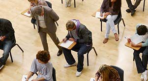 students taking an exam