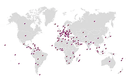 World map with locations Symbiotics have worked