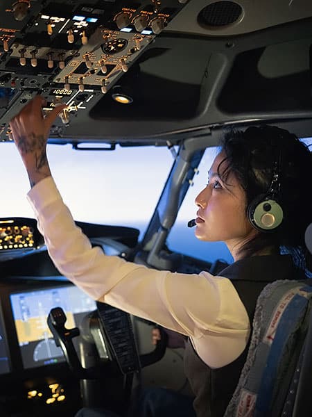 Photo of a pilot inside the cockpit of comercial jet