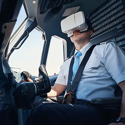 Pilot using VR in cockpit