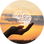 Hand holding a graphical brain
